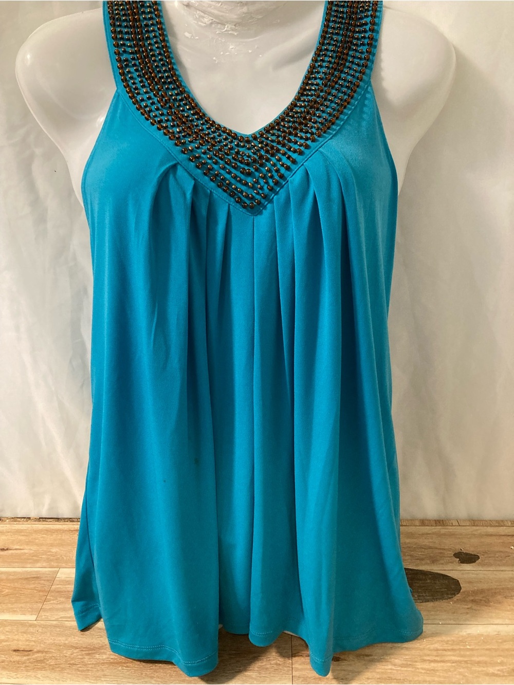 Apostrophe Turquoise Embellished Sleeveless Blouse Size M